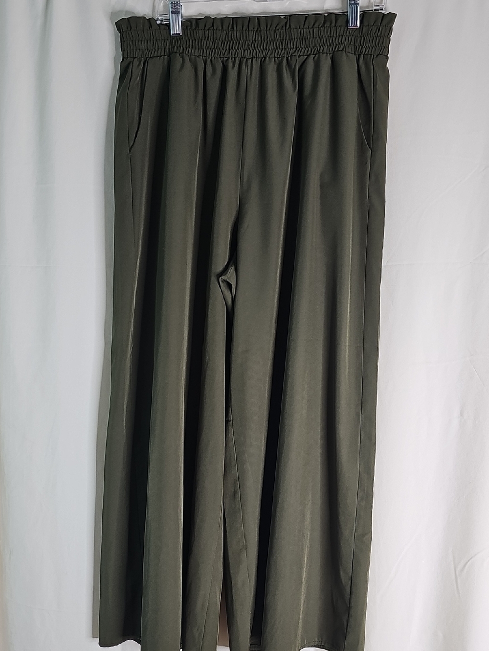 Womens Olive Wide-Leg Elastic Waist Pants